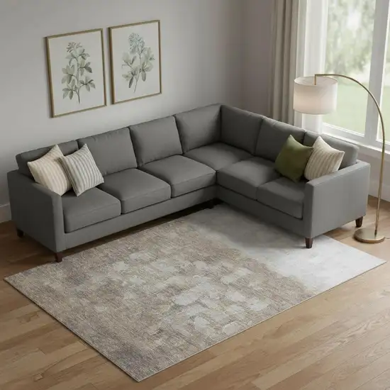 Taupe And Ivory Abstract Washable Area Rug With UV Protection Photo 2