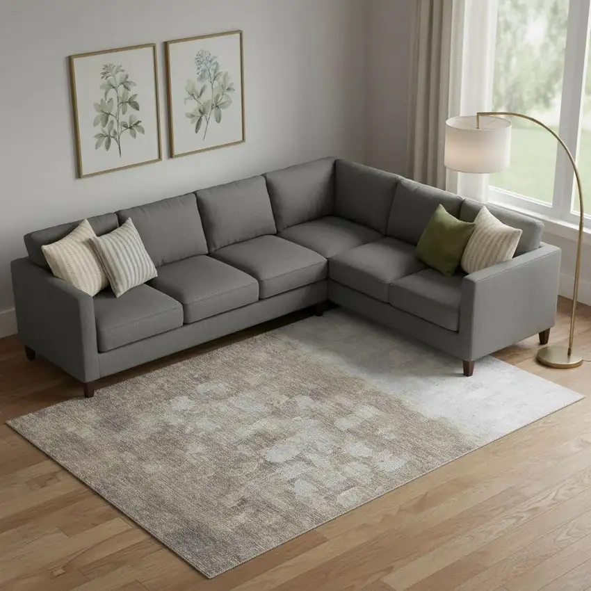 Taupe And Ivory Abstract Washable Area Rug With UV Protection Photo 2