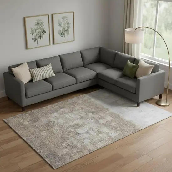 Taupe And Ivory Abstract Washable Area Rug With UV Protection Photo 2