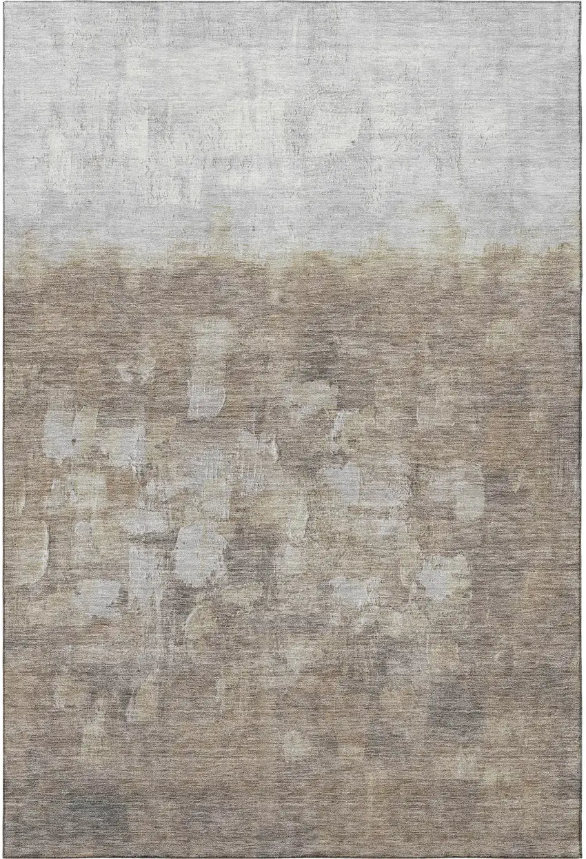 Taupe And Ivory Abstract Washable Area Rug With UV Protection Photo 3