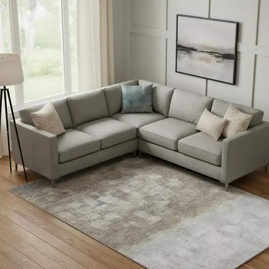 Taupe And Ivory Abstract Washable Area Rug With UV Protection Photo 2