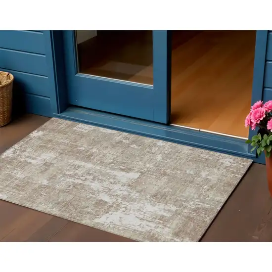 Taupe And Ivory Abstract Washable Indoor Outdoor Area Rug Photo 1
