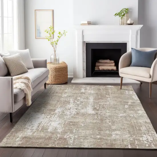Taupe And Ivory Abstract Washable Indoor Outdoor Area Rug Photo 8