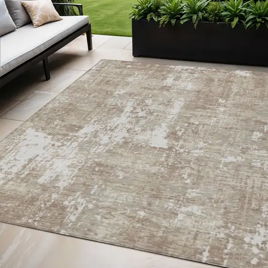 Taupe And Ivory Abstract Washable Indoor Outdoor Area Rug Photo 1