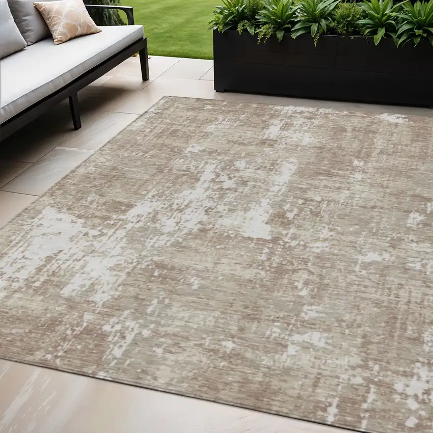 Taupe And Ivory Abstract Washable Indoor Outdoor Area Rug Photo 1