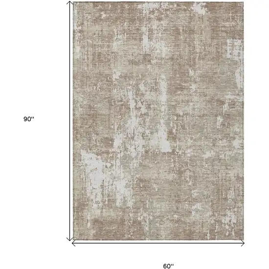 Taupe And Ivory Abstract Washable Indoor Outdoor Area Rug Photo 3