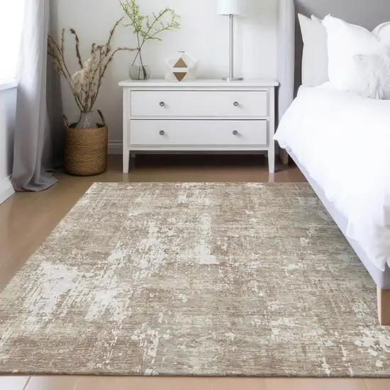 Taupe And Ivory Abstract Washable Indoor Outdoor Area Rug Photo 9