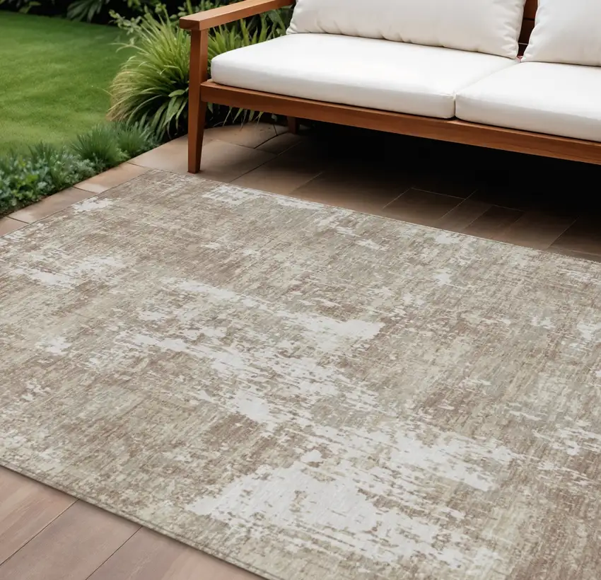 Taupe And Ivory Abstract Washable Indoor Outdoor Area Rug Photo 1