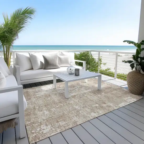 Taupe And Ivory Abstract Washable Indoor Outdoor Area Rug Photo 9