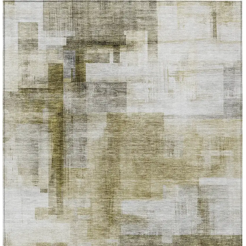 Taupe And Ivory Abstract Washable Indoor Outdoor Area Rug Photo 5