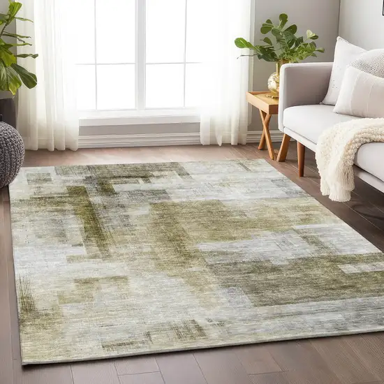 Taupe And Ivory Abstract Washable Indoor Outdoor Area Rug Photo 8
