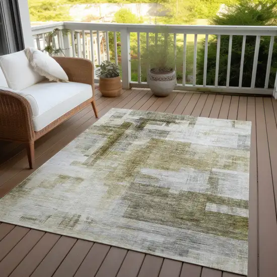 Taupe And Ivory Abstract Washable Indoor Outdoor Area Rug Photo 7