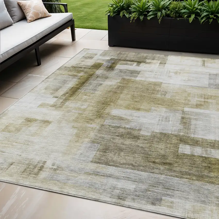Taupe And Ivory Abstract Washable Indoor Outdoor Area Rug Photo 1
