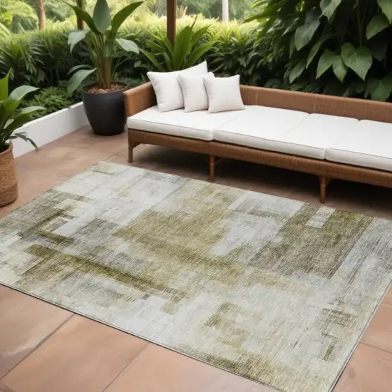 Taupe And Ivory Abstract Washable Indoor Outdoor Area Rug Photo 1