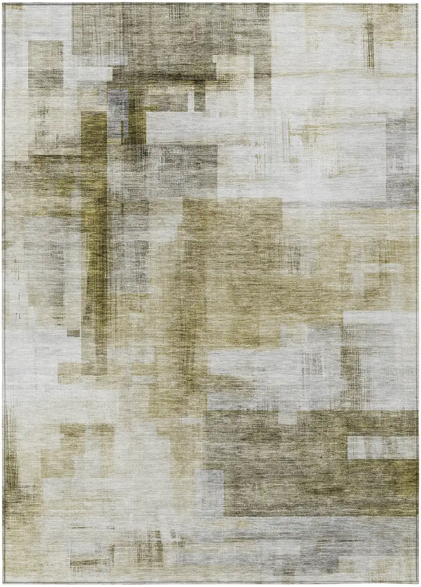 Taupe And Ivory Abstract Washable Indoor Outdoor Area Rug Photo 2