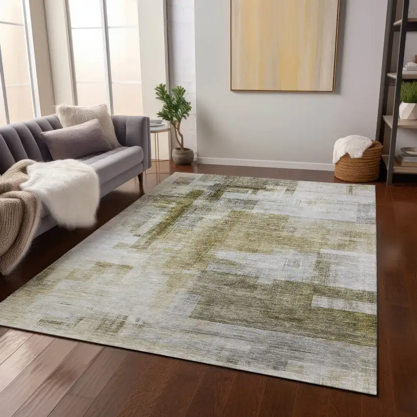 Taupe And Ivory Abstract Washable Indoor Outdoor Area Rug Photo 8