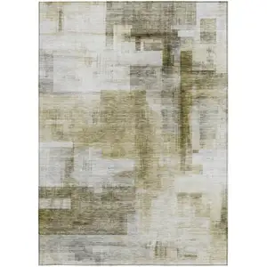 Photo of Taupe And Ivory Abstract Washable Indoor Outdoor Area Rug