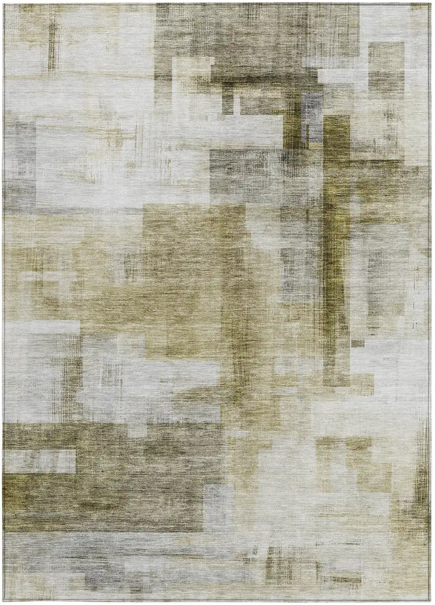 Taupe And Ivory Abstract Washable Indoor Outdoor Area Rug Photo 5