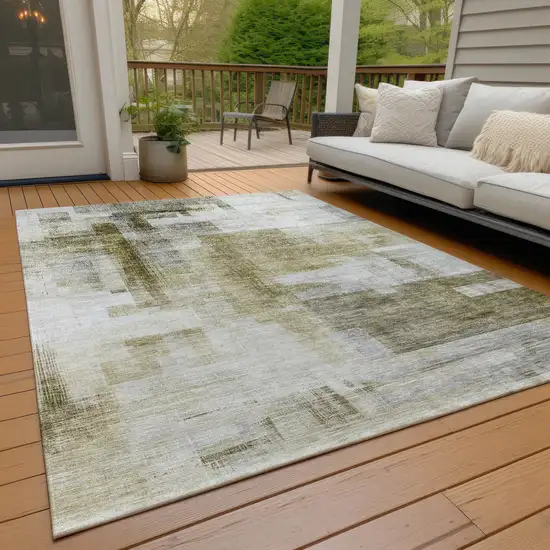 Taupe And Ivory Abstract Washable Indoor Outdoor Area Rug Photo 9