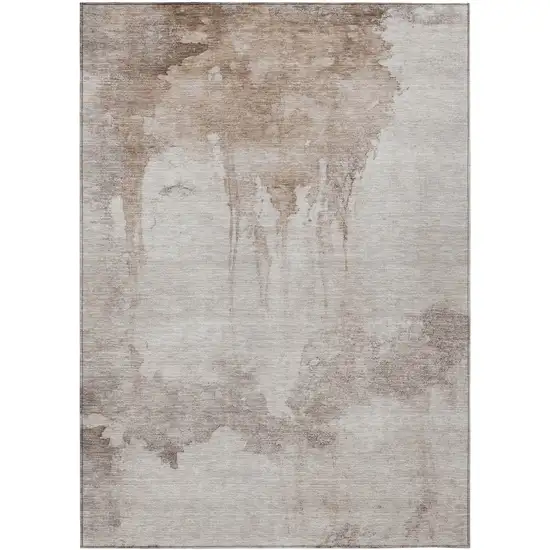 Taupe And Ivory Abstract Washable Indoor Outdoor Area Rug Photo 9