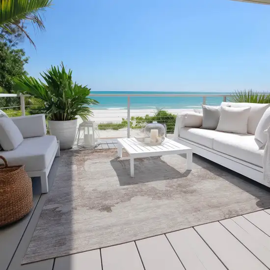 Taupe And Ivory Abstract Washable Indoor Outdoor Area Rug Photo 8