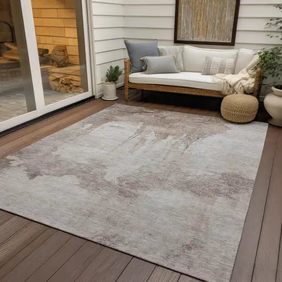 Taupe And Ivory Abstract Washable Indoor Outdoor Area Rug Photo 5