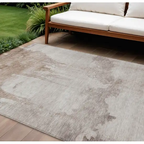 Taupe And Ivory Abstract Washable Indoor Outdoor Area Rug Photo 2