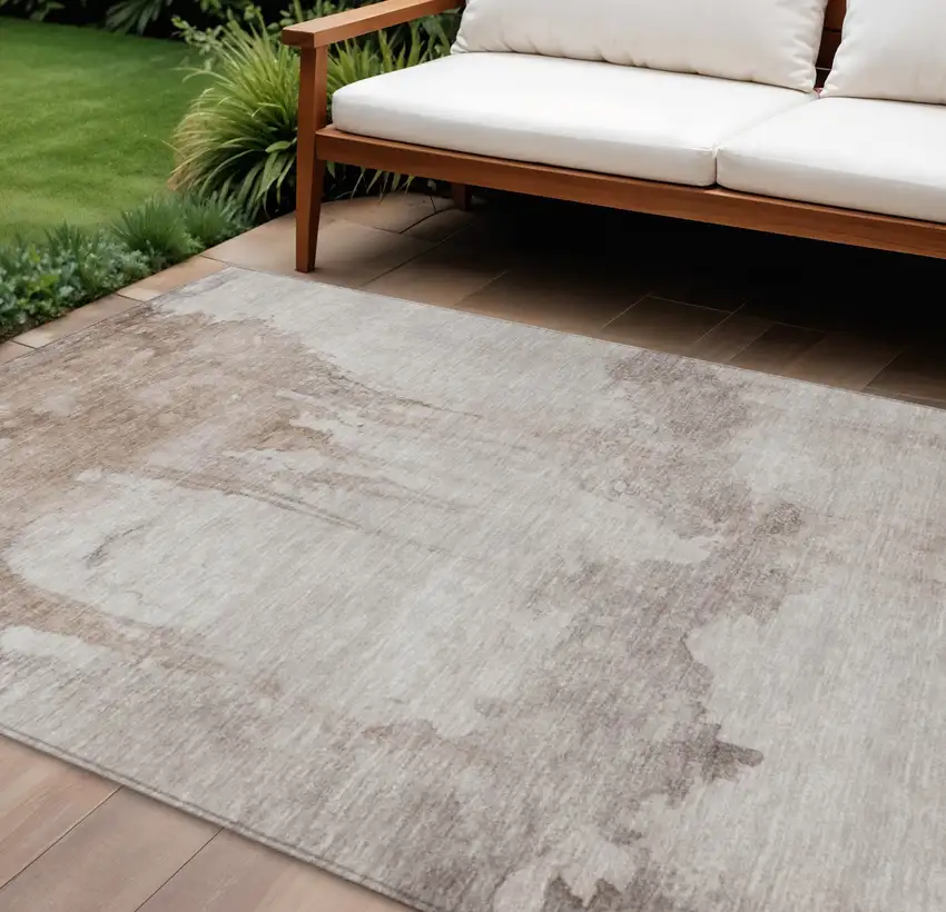 Taupe And Ivory Abstract Washable Indoor Outdoor Area Rug Photo 2