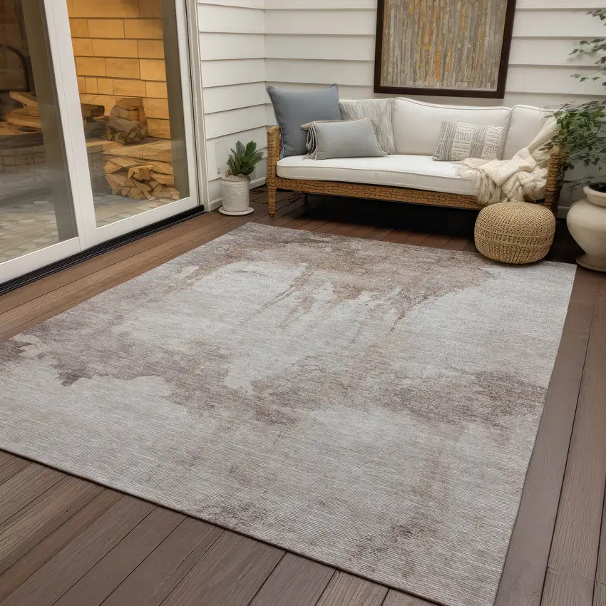 Taupe And Ivory Abstract Washable Indoor Outdoor Area Rug Photo 5