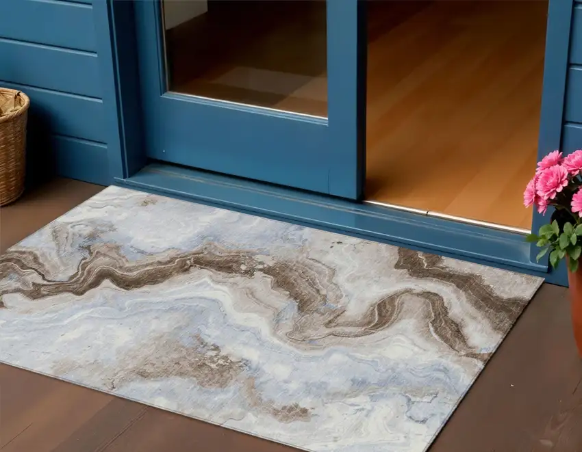 Taupe And Ivory Abstract Washable Indoor Outdoor Area Rug Photo 2