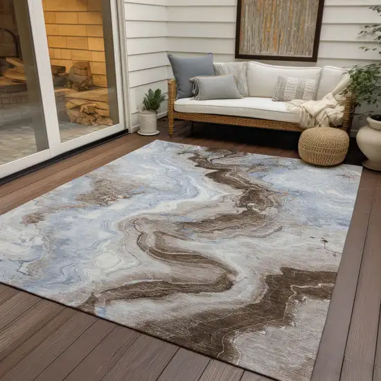 Taupe And Ivory Abstract Washable Indoor Outdoor Area Rug Photo 5