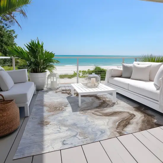 Taupe And Ivory Abstract Washable Indoor Outdoor Area Rug Photo 8