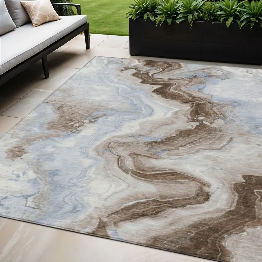 Taupe And Ivory Abstract Washable Indoor Outdoor Area Rug Photo 2
