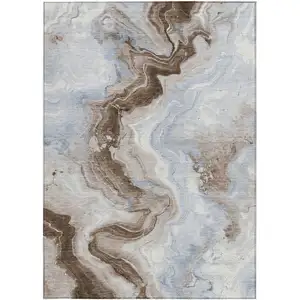 Photo of Taupe And Ivory Abstract Washable Indoor Outdoor Area Rug