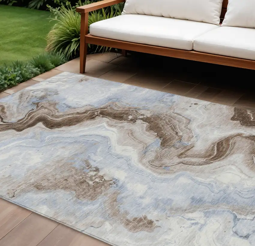 Taupe And Ivory Abstract Washable Indoor Outdoor Area Rug Photo 2
