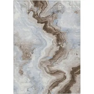 Photo of Taupe And Ivory Abstract Washable Indoor Outdoor Area Rug