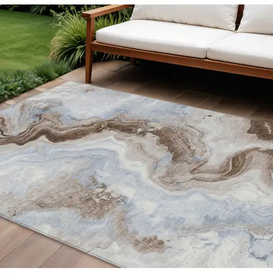 Taupe And Ivory Abstract Washable Indoor Outdoor Area Rug Photo 2