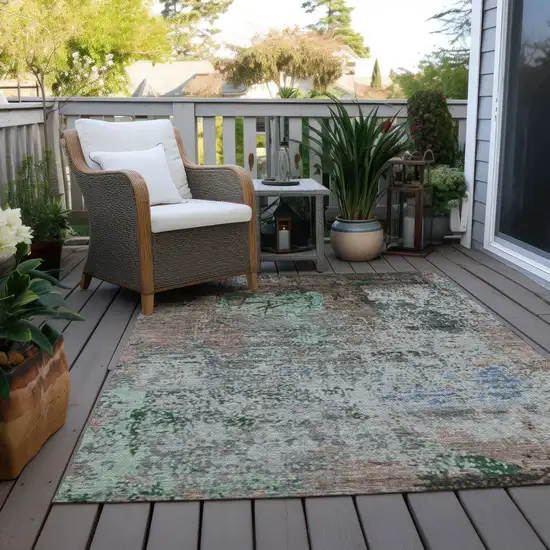 Taupe And Ivory Abstract Washable Indoor Outdoor Area Rug Photo 5