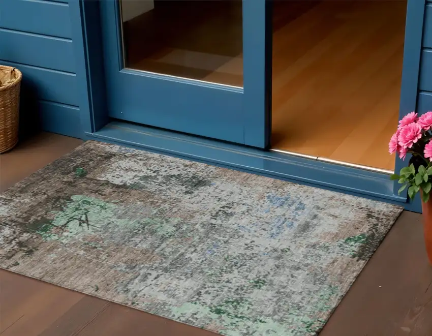 Taupe And Ivory Abstract Washable Indoor Outdoor Area Rug Photo 2