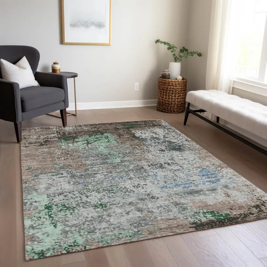 Taupe And Ivory Abstract Washable Indoor Outdoor Area Rug Photo 7