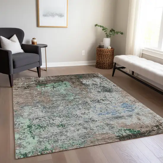 Taupe And Ivory Abstract Washable Indoor Outdoor Area Rug Photo 7