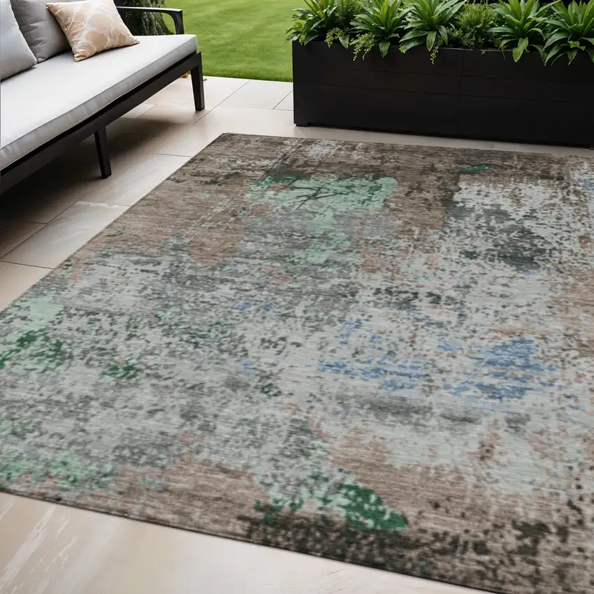 Taupe And Ivory Abstract Washable Indoor Outdoor Area Rug Photo 2