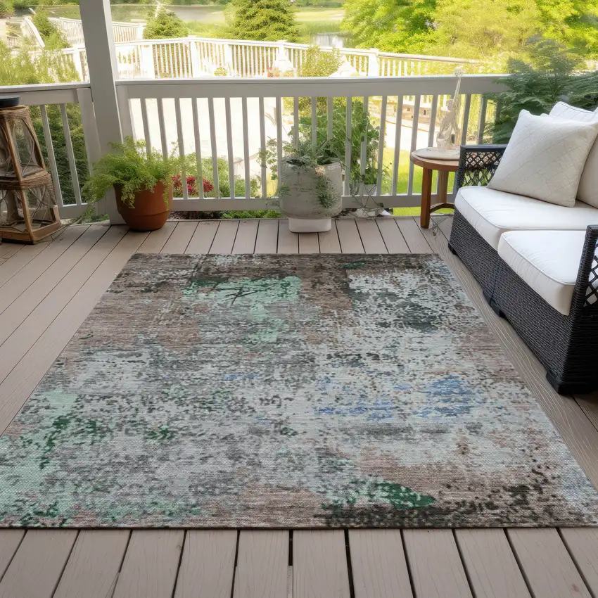 Taupe And Ivory Abstract Washable Indoor Outdoor Area Rug Photo 8