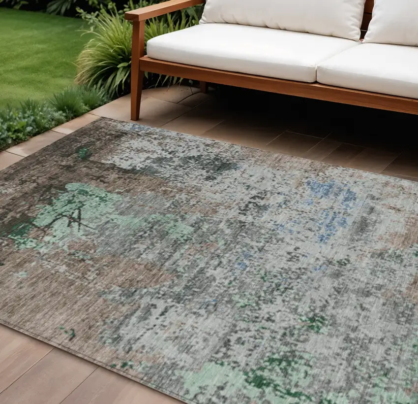 Taupe And Ivory Abstract Washable Indoor Outdoor Area Rug Photo 2