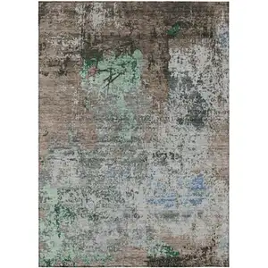 Photo of Taupe And Ivory Abstract Washable Indoor Outdoor Area Rug