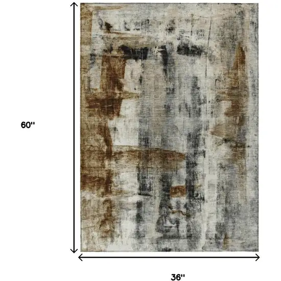 Taupe And Ivory Abstract Washable Indoor Outdoor Area Rug Photo 8