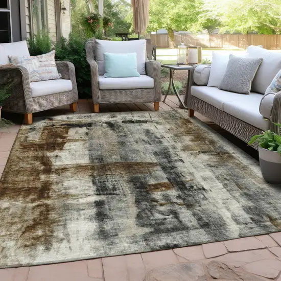 Taupe And Ivory Abstract Washable Indoor Outdoor Area Rug Photo 3