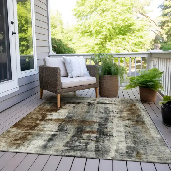 Taupe And Ivory Abstract Washable Indoor Outdoor Area Rug Photo 6