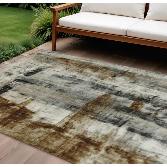 Taupe And Ivory Abstract Washable Indoor Outdoor Area Rug Photo 2