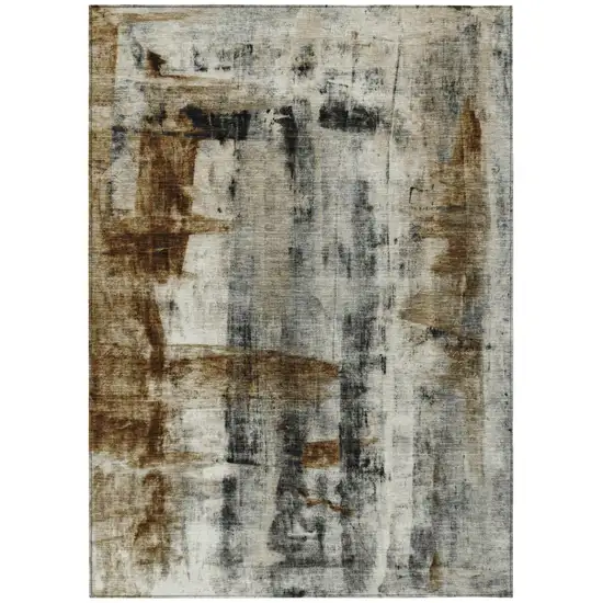 Taupe And Ivory Abstract Washable Indoor Outdoor Area Rug Photo 7
